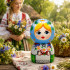 Деревянная фигурка ручной росписи «Девушка с цветами»