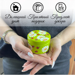 Деревянная расписная шкатулка с ромашками и божьими коровками